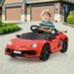 Lamborghini Voiture Électrique 12V/45 Ah Télécommande 2.4G 2 Moteur Suspension à Ressort LED MP3 USB TF Radio Rouge