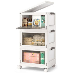 COSTWAY Boîte Rangement 75L avec Roues Porte Couvercle 3 Caisses de Rangement Pliables pour Chambre Salon