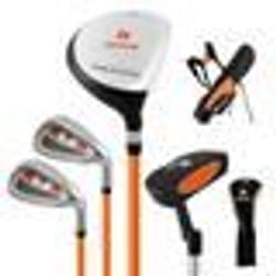 COSTWAY Sac de Golf Trépied pour Enfants Ensemble de Clubs de Golf 5 Pièces avec Support & Protecteur de Pluie 11 à 13 Ans Jaune