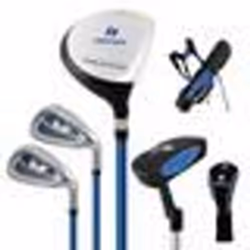 COSTWAY Sac de Golf Trépied pour Enfants Ensemble de Clubs de Golf 5 Pièces avec Support & Protecteur de Pluie 11 à 13 Ans Bl ...