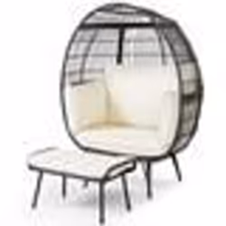 COSTWAY Salon de Jardin Extérieur avec Ottoman Chaise Œuf en Rotin PE 2 PCS avec Coussins Repose-Pieds pour Intérieur Extérie ...