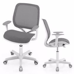 COSTWAY Fauteuil de Bureau Pivotant Ergonomique pour Enfants 6-15ans 5 Roulettes à Frein Hauteur du Siège Réglable 43-55cm Gr ...