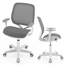 COSTWAY Fauteuil de Bureau Pivotant Ergonomique pour Enfants 6-15ans 5 Roulettes à Frein Hauteur du Siège Réglable 43-55cm Gris