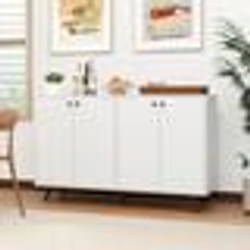 COSTWAY Buffet de Cuisine Commode Meuble de Rangement avec 4 Portes 2 Étagères Réglables pour Cuisine Salon 1275x38x80 cm Blanc