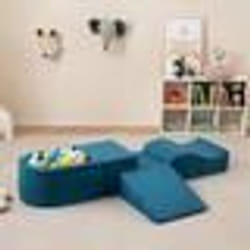 Blocs de Construction en Mousse COSTWAY-pour Enfants de 3+ ans-5 Pièces-Housses Lavables en Machine avec Fermetures Eclair-Bleu