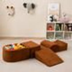 Blocs de Construction en Mousse COSTWAY-pour Enfants de 3+ ans-5 Pièces-Housses Lavables en Machine avec Fermetures Eclair-Marron