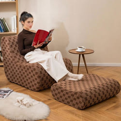 COSTWAY Canapé Pouf de Relaxtion dAppoint en Velours avec Repose-Pieds Éponge à Haute ÉlasticitéHousse Lavable en Machine Marron