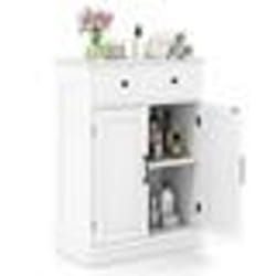 COSTWAY Armoire de Salle de Bain avec 2 Portes Tiroir et Étagère Réglable pour Cuisine Salon Salle à Manger 56x30x80 cm Blanc