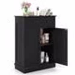 COSTWAY Armoire de Salle de Bain avec 2 Portes Tiroir et Étagère Réglable pour Cuisine Salon Salle à Manger 56x30x80 cm Noir