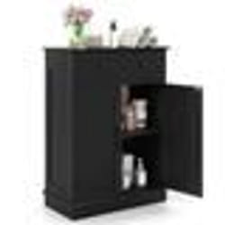 COSTWAY Armoire de Salle de Bain avec 2 Portes Tiroir et Étagère Réglable pour Cuisine Salon Salle à Manger 56x30x80 cm Noir