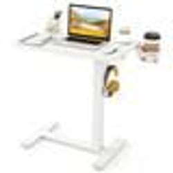 COSTWAY Bureau Mobile Debout 60 x 40 x 655-100 cm Réglable en Hauteur avec Support pour Tasse et Crochet pour Écouteurs Blanc