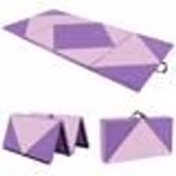 COSTWAY Tapis de Gymnastique pliable 240 x 117 x 5 cm 4 Plis Housse Amovible en Cuir PU avec Attaches Auto-agrippantes Violet