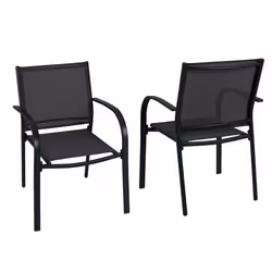 COSTWAY Lot de 2 Chaises de Jardin Extérieur Empilables en Métal Assise et Dossier Respirants Charge 150kg pour Piscine Balco ...