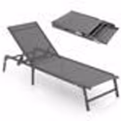 COSTWAY Chaise de Jardin Extérieur Pliable Dossier Réglable à 5 Positions Tissu Respirant Cadre en Métal pour Piscine Terrass ...
