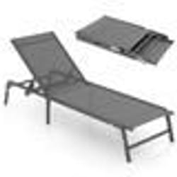 COSTWAY Chaise de Jardin Extérieur Pliable Dossier Réglable à 5 Positions Tissu Respirant Cadre en Métal pour Piscine Terrasse