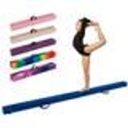 COSTWAY Poutre de Gymnastique Pliable 240 cm pour Enfants avec Housse en Daim Amovible et Fond Antidérapant Poignées 3-10 Ans Bleu