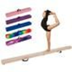 COSTWAY Poutre de Gymnastique Pliable 240cm pour Enfants avec Housse en Daim Amovible et Fond Antidérapant Poignées 3-10Ans Beige
