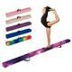 COSTWAY Poutre de Gymnastique Pliable 240cm pour Enfants avec Housse en Daim Amovible et Fond Antidérapant Poignées Violet et Rose