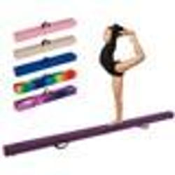 COSTWAY Poutre de Gymnastique Pliable 240 cm pour Enfants avec Housse en Daim Amovible et Fond Antidérapant Poignées 3-10 Ans