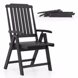 COSTWAY Chaise de Jardin Extérieur Pliable en HDPE Accoudoirs et Dossier Siège à Lattes Charge 150 kg Intérieur Extérieur Noi ...