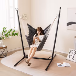 Hamac Suspendue Pivotante COSTWAY Hauteur Réglable sur 6 Positions Poche Latérale Intérieur Extérieur pour Salon Terrasse Jar ...
