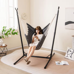Hamac Suspendue Pivotante COSTWAY Hauteur Réglable sur 6 Positions Poche Latérale Intérieur Extérieur pour Salon Terrasse Jardin