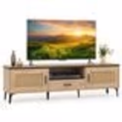 COSTWAY 65 Meuble TV avec 2 Armoires et Tiroir de Rangement Compartiment pour Salon Chambre 150 x 37 x 44 cm