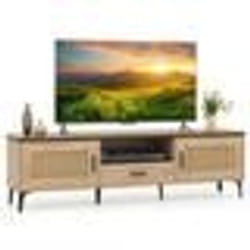 COSTWAY 65 Meuble TV avec 2 Armoires et Tiroir de Rangement Compartiment pour Salon Chambre 150 x 37 x 44 cm