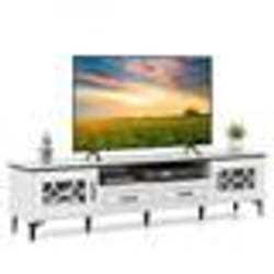 COSTWAY 80 Meuble TV avec 2 Tiroirs 2 Armoires & Compartiment 7 Pieds Métalliques Surélevés 150 x 37 x 44 cm Blanc