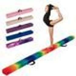 COSTWAY Poutre de Gymnastique Pliable 210cm pour Enfants avec Housse en Daim Amovible et Fond Antidérapant Poignées 3-10Ans Coloré