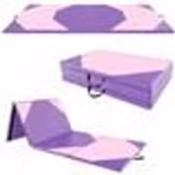 Tapis de Gymnastique Pliable COSTWAY-300 x 117 x 5 cm-4 Plis en Mousse et PU-avec Poignées Attaches Auto-agrippantes-Violet