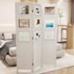 COSTWAY Cloison de Separation Paravent Amovible Intérieur - 3 Panneaux - 121 x 170 CM avec 9 Cadres Photo Rotatifs Beige Élégance