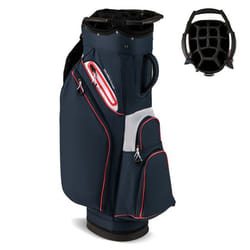 COSTWAY Sac de Golf Trépied avec 14 Compartiments Poche Isotherme Bandoulière Réglable Housse de Pluie et Porte-parapluie Bleu