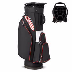 COSTWAY Sac de Golf Trépied avec 14 Compartiments Poche Isotherme Bandoulière Réglable Housse de Pluie et Porte-parapluie Noi ...