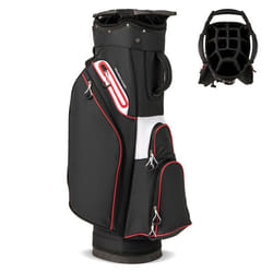 COSTWAY Sac de Golf Trépied avec 14 Compartiments Poche Isotherme Bandoulière Réglable Housse de Pluie et Porte-parapluie Noir
