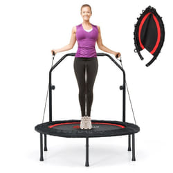Trampoline Fitness COSTWAY-D. 101cm-Main Courante Réglable-2 Bandes de Résistance-Charge 150 kg-6 Pieds-Intérieur/Extérieur-Rouge