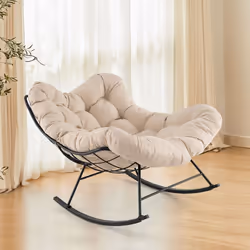 Fauteuil à Bascule dIntérieur/Extérieur - COSTWAY - Surdimensionnée avec Coussin Rembourré - Cadre en Métal - Patio Jardin Be ...