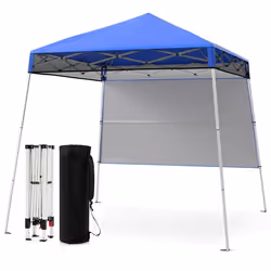 COSTWAY Tonnelle de Jardin 182 x 182 cm avec Panneau Latéral - Tente Réception Pliant avec Pieds Inclinés Réglables Bleu