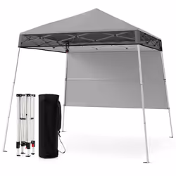 COSTWAY Tonnelle de Jardin 182 x 182 cm avec Panneau Latéral - Tente Réception Pliant avec Pieds Inclinés Réglables Gris