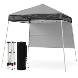 COSTWAY Tonnelle de Jardin 182 x 182 cm avec Panneau Latéral - Tente Réception Pliant avec Pieds Inclinés Réglables Gris