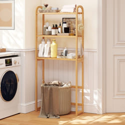 COSTWAY Meuble WC au-Dessus des Toilettes en Bambou avec Étagères à 5 Positions 3 Crochets 3 Niveaux pour Salle de Bain