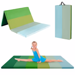 Tapis de Gymnastique Pliable COSTWAY 180 x 120 x 4 cm-3 Plis-en MoussePU-Poignées de Transport-Attaches Auto-agrippantes Vert