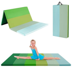 Tapis de Gymnastique Pliable COSTWAY 180 x 120 x 4 cm-3 Plis-en MoussePU-Poignées de Transport-Attaches Auto-agrippantes Vert
