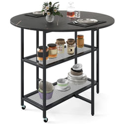 COSTWAY Table à Manger Pliante Mobile pour 2 à 4 Personnes - 2 Compartiments de Rangement et Roulettes Verrouillables Noir