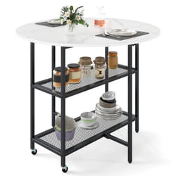 COSTWAY Table à Manger Pliante Mobile pour 2 à 4 Personnes - 2 Compartiments de Rangement et Roulettes Verrouillables Blanc