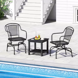 COSTWAY Lot de 2 Chaises à Bascule de Jardin Extérieur avec Dossier et Assise en Résille Accoudoirs pour Pelouse Terrasse Bal ...