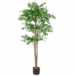 COSTWAY Plante Artificielle de 150 cm - Imitation Bambou avec 1 020 Feuilles Tronc en Bois Naturel Mousse Séchée Réaliste