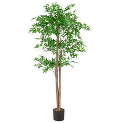 COSTWAY Plante Artificielle de 150 cm - Imitation Bambou avec 1 020 Feuilles Tronc en Bois Naturel Mousse Séchée Réaliste