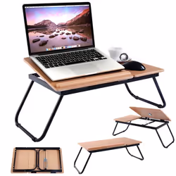 COSTWAY Table de Lit Pliable pour Ordinateur Portable Angle Ajustable en 4 Positions en Bois pour LectureTravail 62x33x23CM