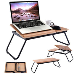 COSTWAY Table de Lit Pliable pour Ordinateur Portable Angle Ajustable en 4 Positions en Bois pour LectureTravail 62x33x23CM